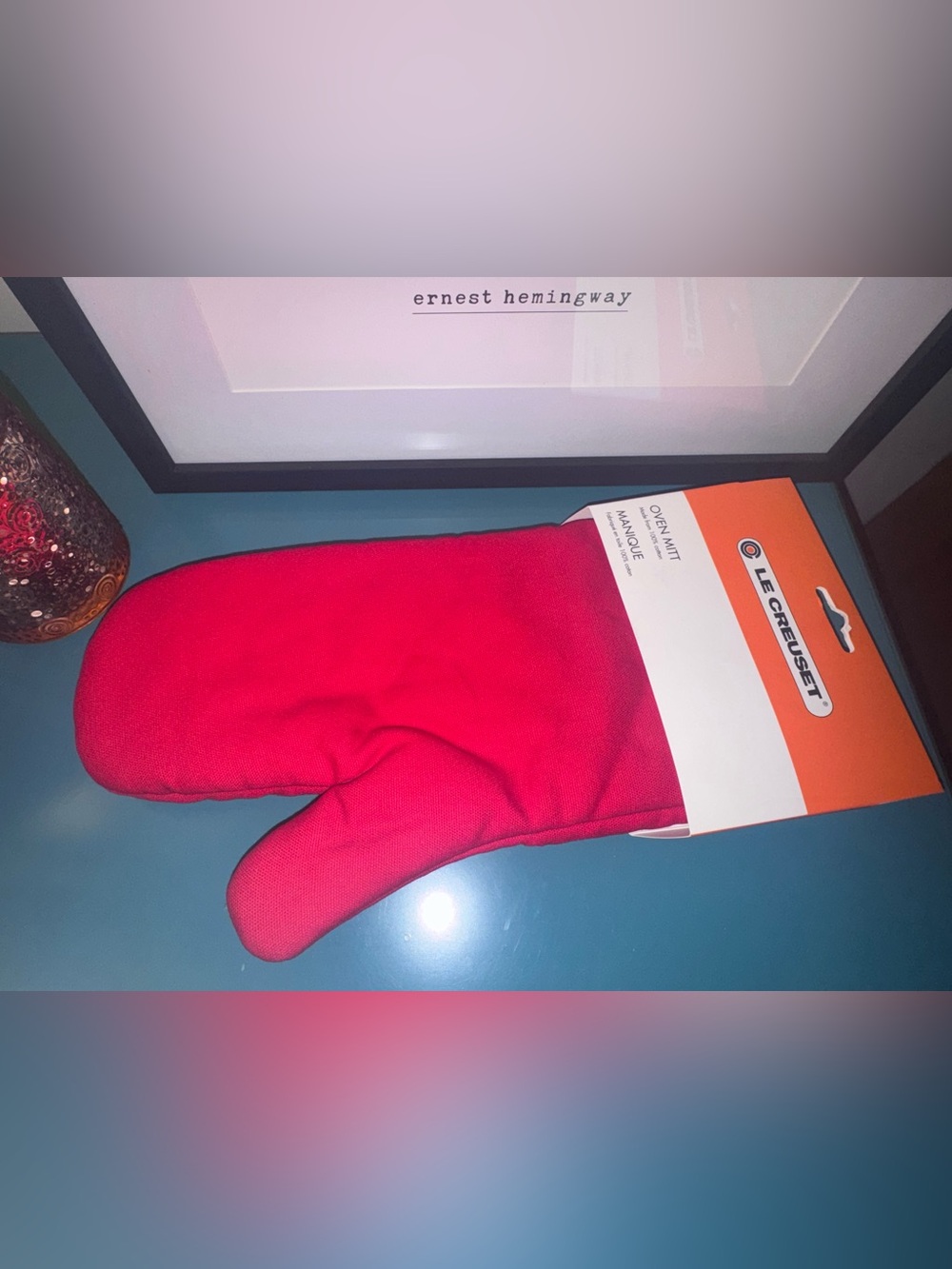 NWT NEW Le Creuset 100% Cotton 14 in 14 inch Oven Mitt Glove Cerise Red